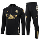 Conjunto Real Madrid Zíper Curto Treino Preto e Dourado
